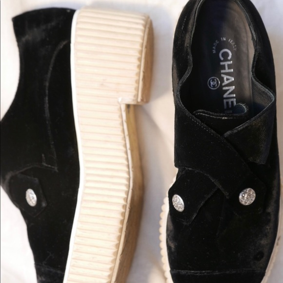 Black Velvet Chanel Platforms - Picture 1 of 5